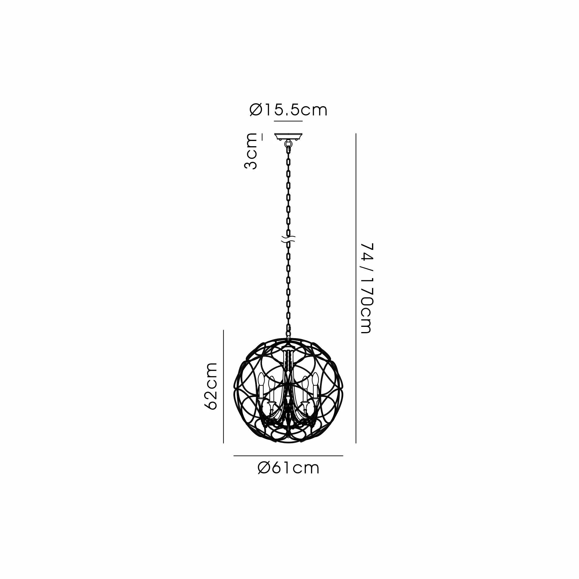 IL31850  Celine Pendant Sphere 5 Light E14 Aged Silver